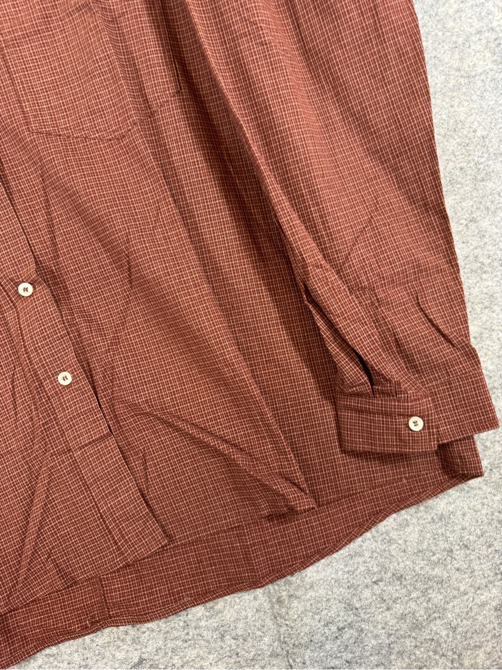 C'est Moi Brown Rust Check Button Up Shirt OS Oversized Minimalist Casual Cotton - Picture 3 of 12